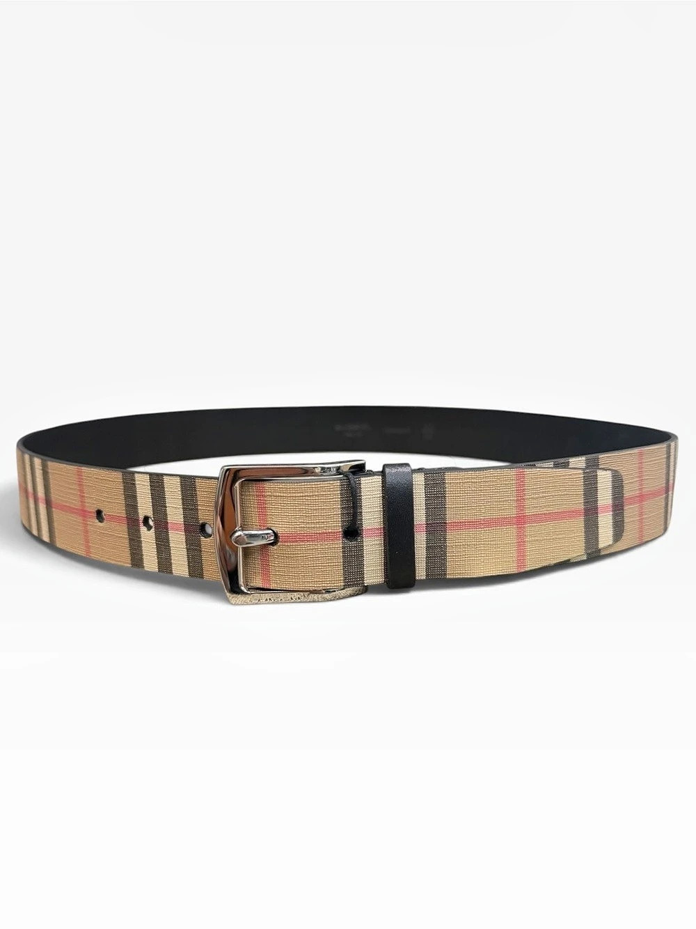 Burberry Vintage Check E-Canvas Leather Belt Beige & Black Waist 95/38 Brand new